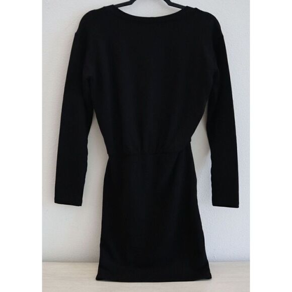 Monrow Women's Sz Small Black Supersoft Fleece Cross Over V Mini Dress - Picture 5 of 11